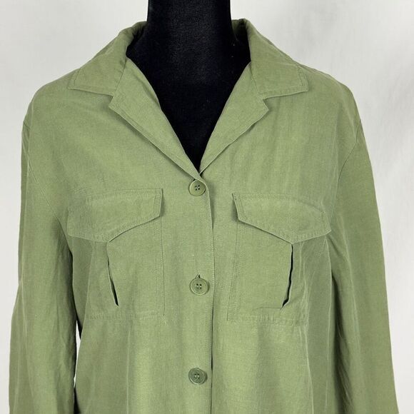 Charter Club Silk / Linen Olive Safari Button Up - Women’s 10 - Picture 5 of 8